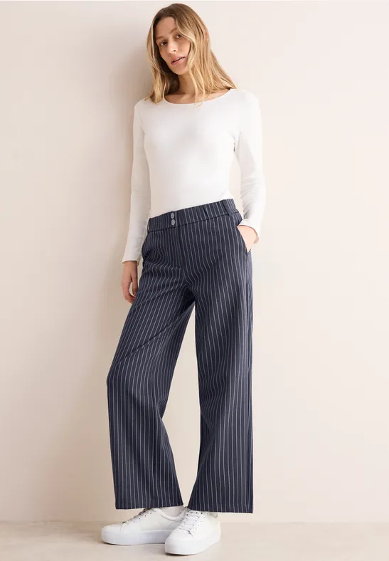 Gestreifte High-Waist Wide-Leg Hose