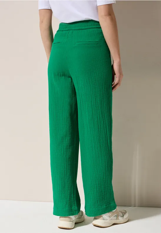 High Waist Weitbeinige Musselin Hose