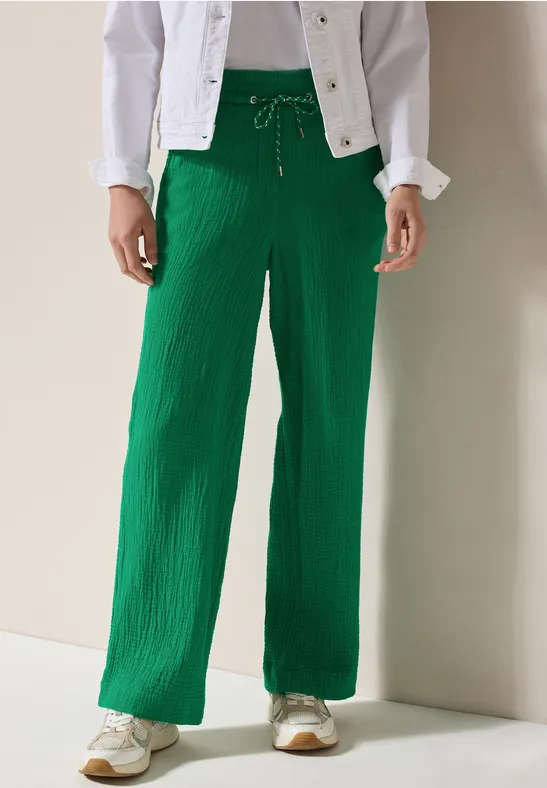 High Waist Weitbeinige Musselin Hose
