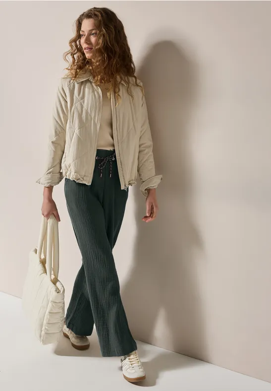 High Waist Weitbeinige Musselin Hose