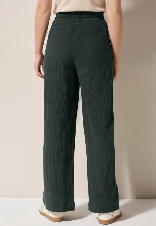 High Waist Weitbeinige Musselin Hose