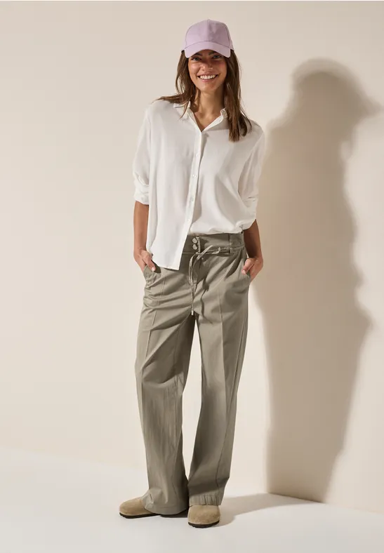 High-Waist-Hose mit weitem Bein und Bindegürtel