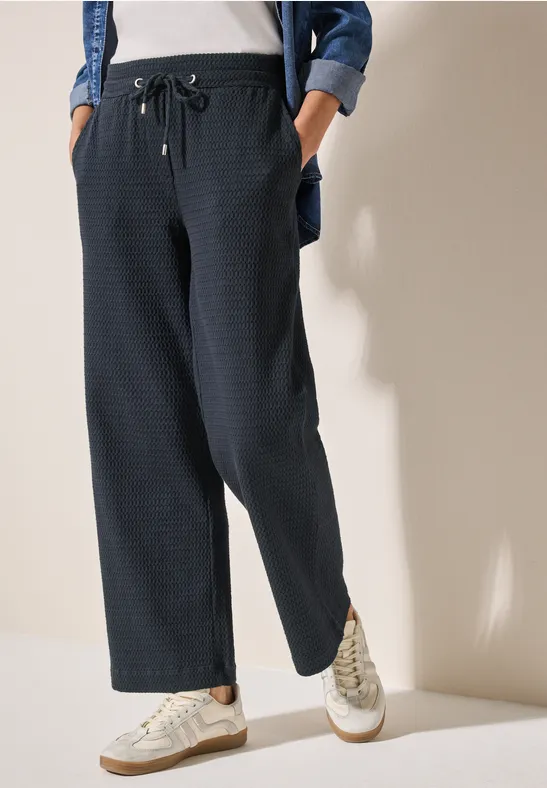 Strukturierte High-Waist Wide-Leg Hose