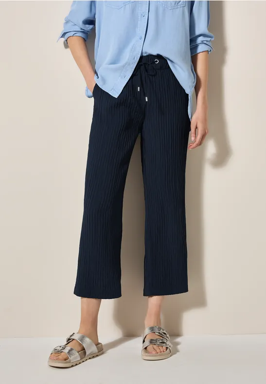 Strukturierte Wide Leg 7/8 Hose