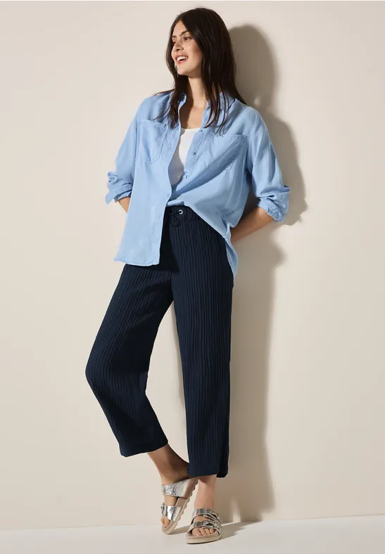 Strukturierte Wide Leg 7/8 Hose