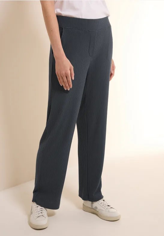 Hochtaillierte Jerseyhose mit Rippstruktur