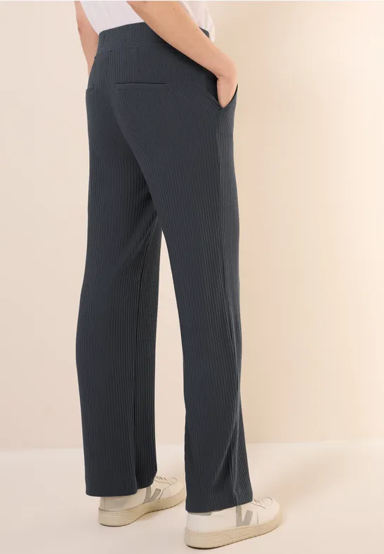 Hochtaillierte Jerseyhose mit Rippstruktur