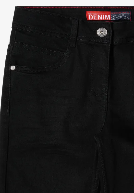 Schwarze Slim-Fit-Jeans mit hohem Bund