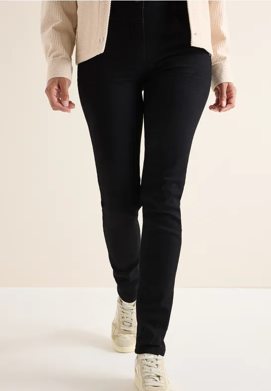 Schwarze Slim-Fit-Jeans mit hohem Bund