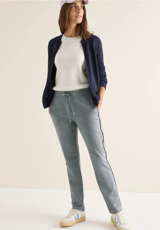 Sportliche Melange-Hose mit Galonstreifen