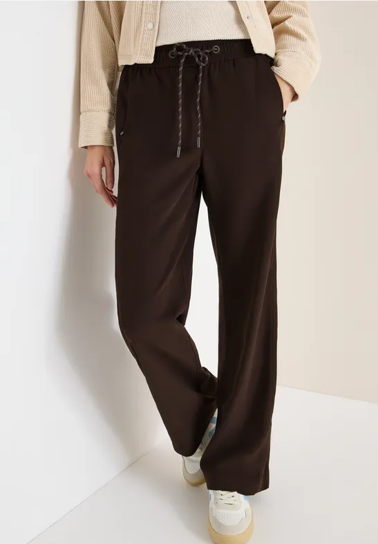 Weit geschnittene Twill-Hose mit hoher Taille
