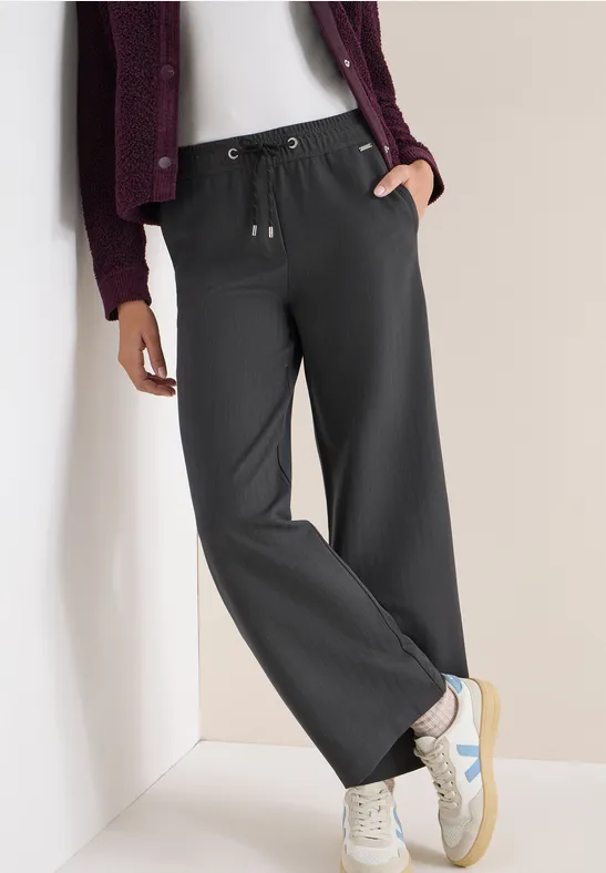 Hochgeschnittene Wide-Leg-Nadelstreifenhose