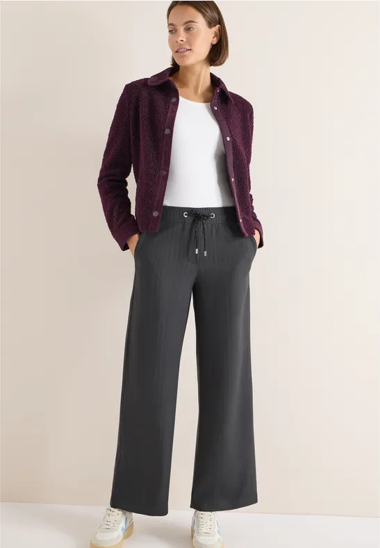 Hochgeschnittene Wide-Leg-Nadelstreifenhose