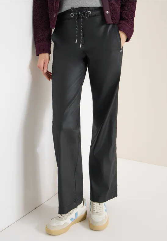 Beschichtete Wide-Leg-Hose mit Tunnelzug
