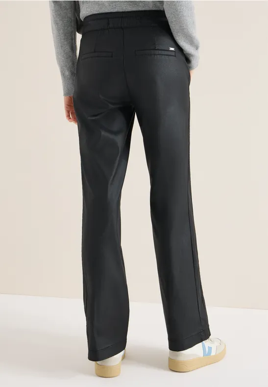 Beschichtete Wide-Leg-Hose mit Tunnelzug