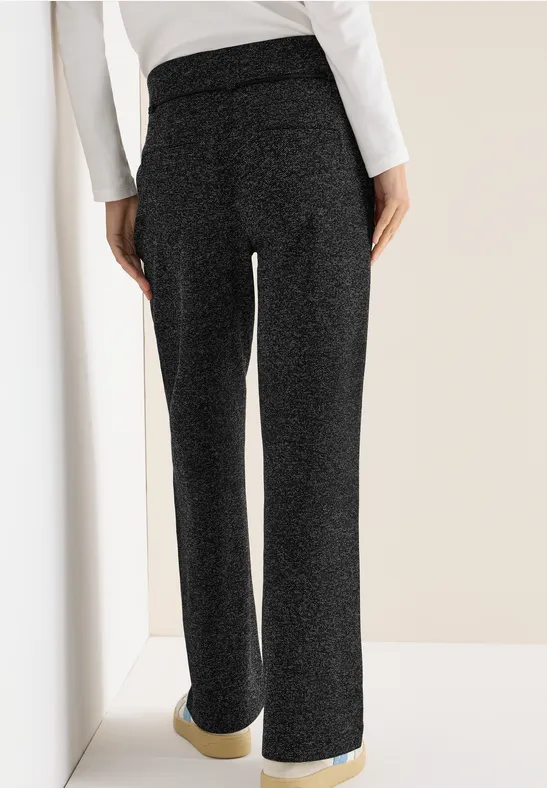 Melierte Weit geschnittene High-Waist Hose