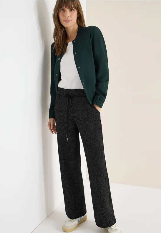 Melierte Weit geschnittene High-Waist Hose