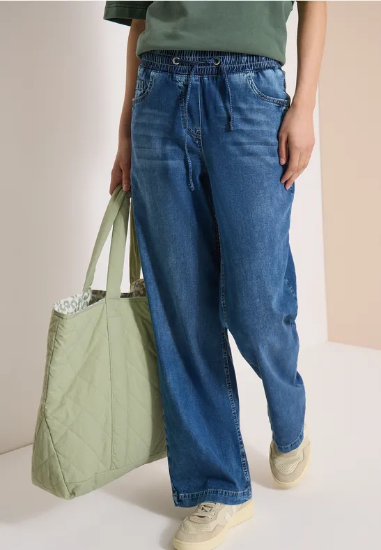 Wide-Leg-Jeans mit Tunnelzug