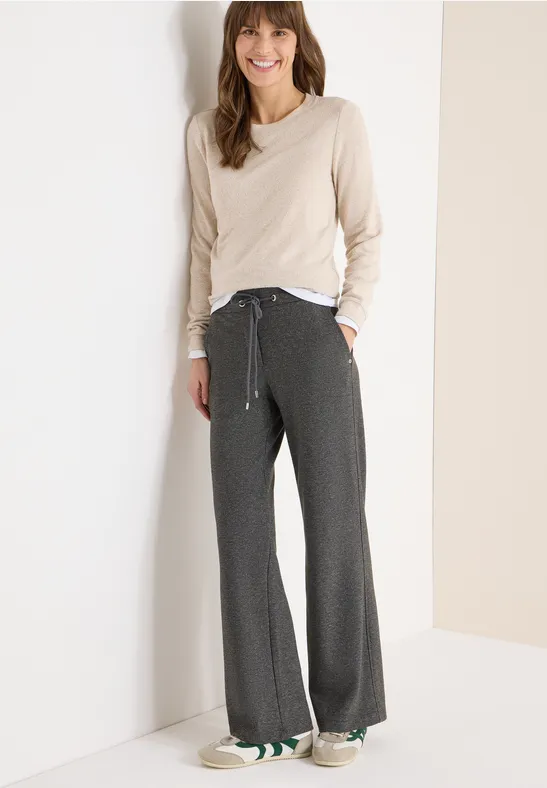 Weit geschnittene Melange-Hose mit Tunnelzug