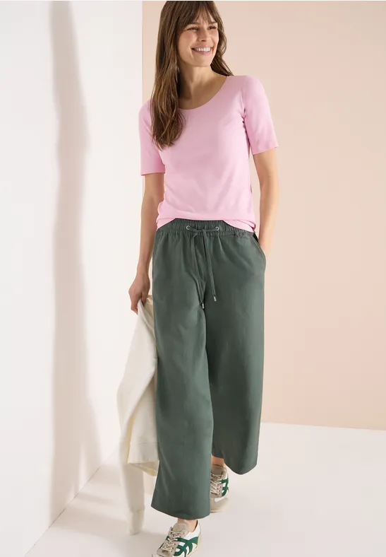 High-Waist Leinenhose mit weitem Bein