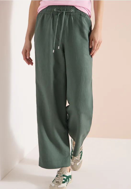 High-Waist Leinenhose mit weitem Bein