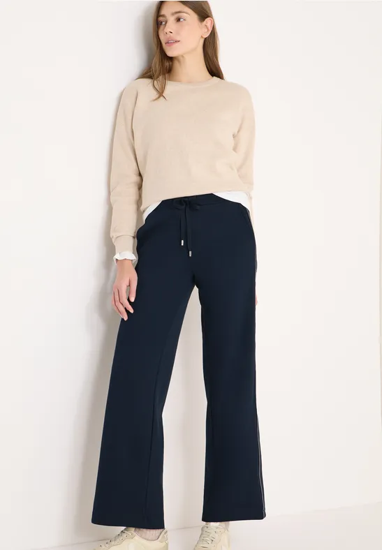 Piqué-Hose mit weitem Bein und Tape