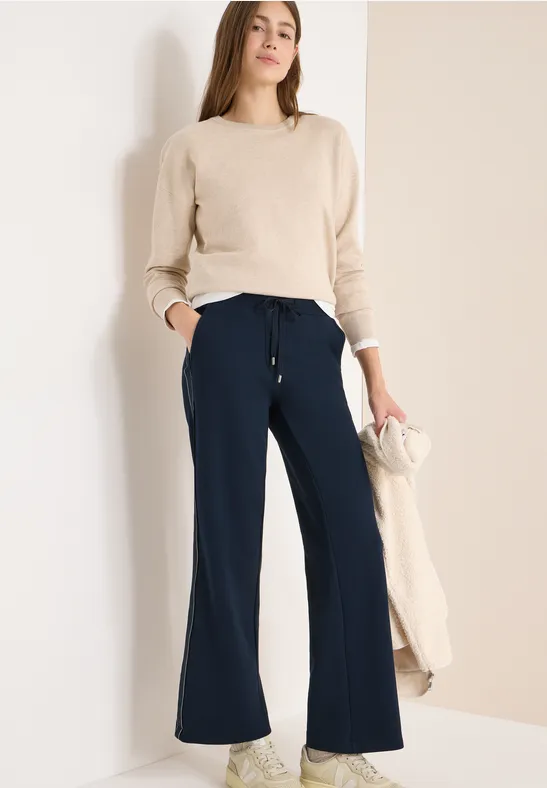 Piqué-Hose mit weitem Bein und Tape