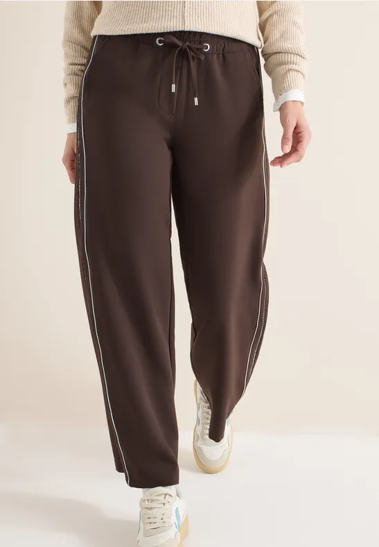 Weit geschnittene Twill-Hose mit Seitenstreifen