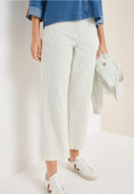 Gestreifte High-Waist Wide-Leg Jeans