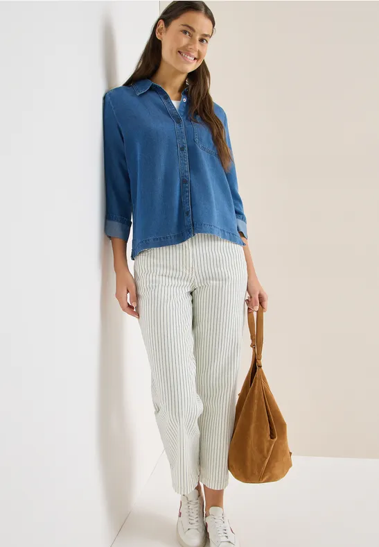 Gestreifte High-Waist Wide-Leg Jeans