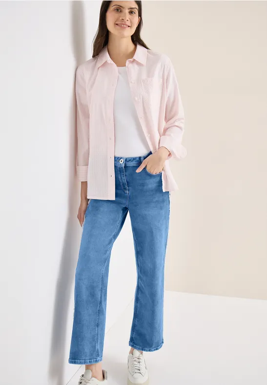 High-Waist Wide-Leg Jeans mit Fransennaht