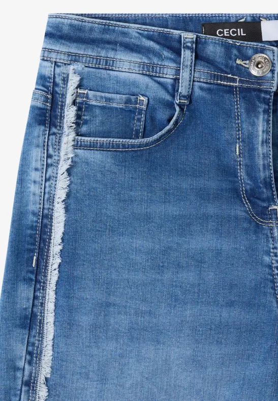 High-Waist Wide-Leg Jeans mit Fransennaht