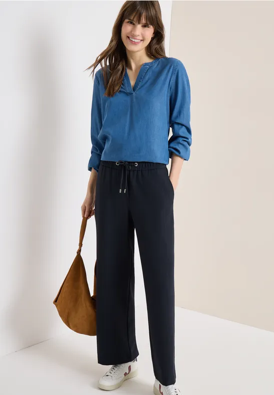 High Waist Straight Leg Hose mit Tunnelzug