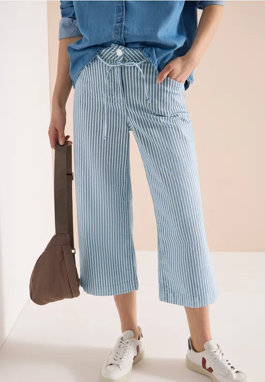 Gestreifte High-Waist Wide-Leg Culottes