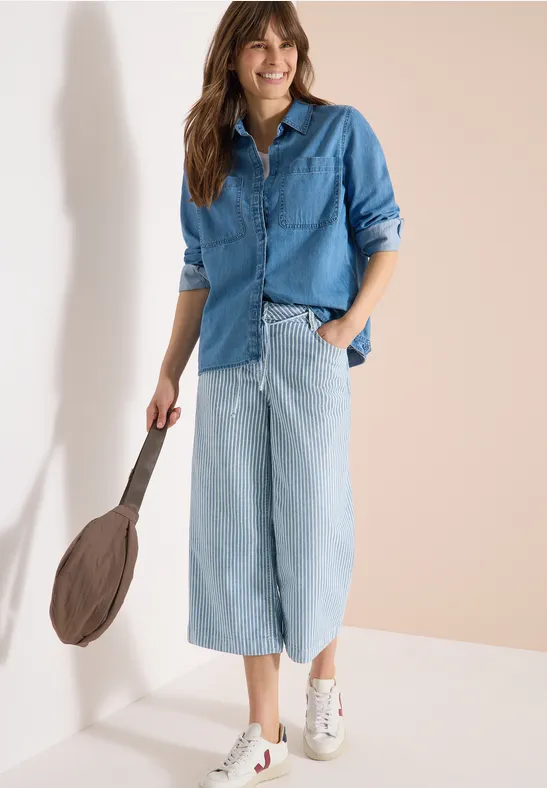 Gestreifte High-Waist Wide-Leg Culottes