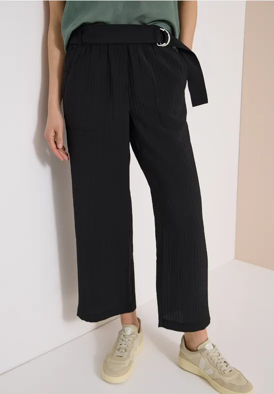 Strukturierte High Waist Wide Leg Hose