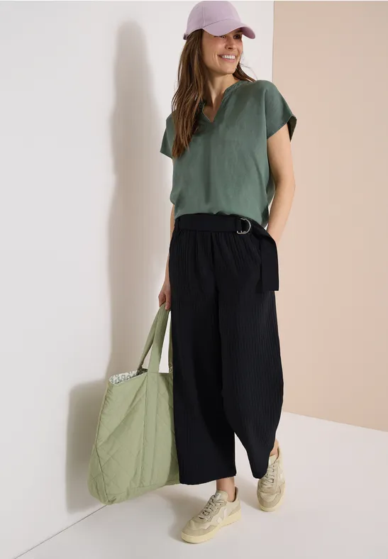 Strukturierte High Waist Wide Leg Hose