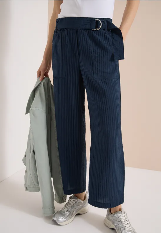 Strukturierte Wide Leg 7/8 Hose