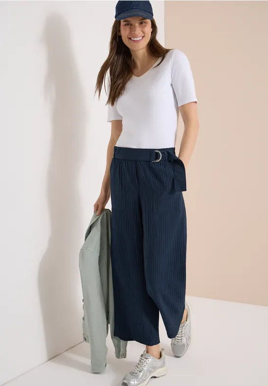 Strukturierte Wide Leg 7/8 Hose