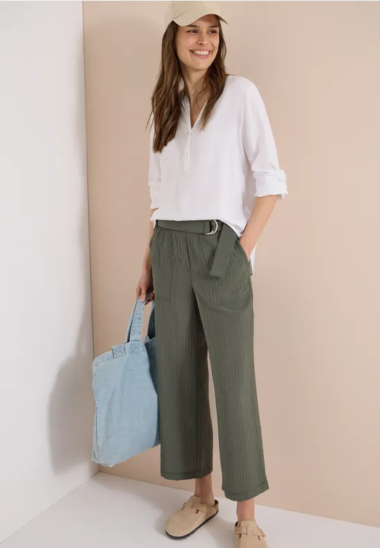 Strukturierte High-Waist Wide-Leg