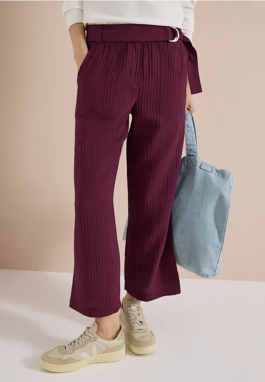 Strukturierte High-Waist Wide-Leg Hose