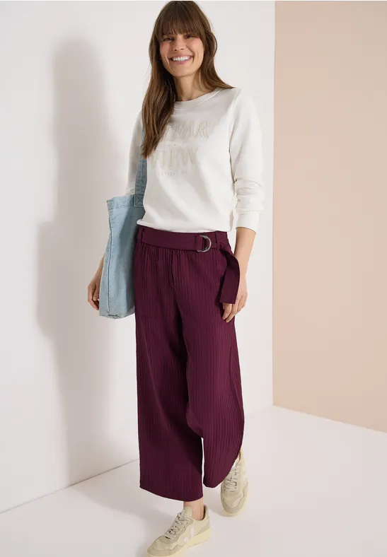 Strukturierte High-Waist Wide-Leg Hose