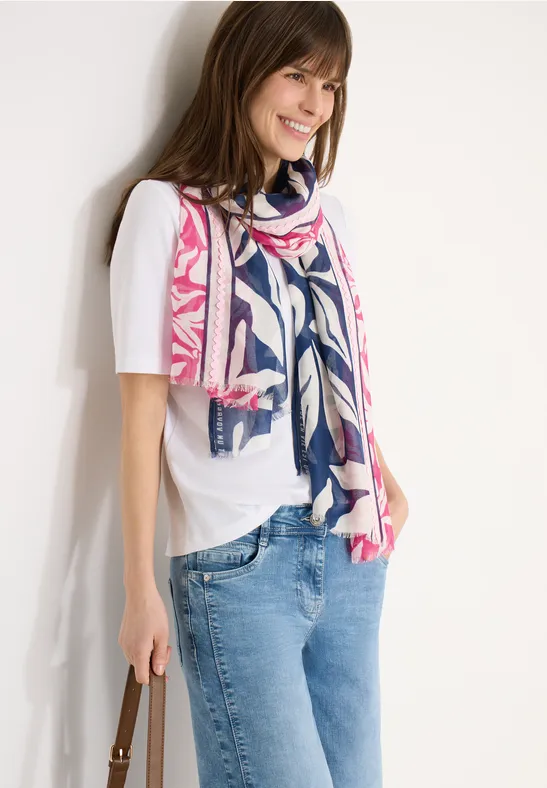 Schal mit Blumenprint und Slogan-Detail