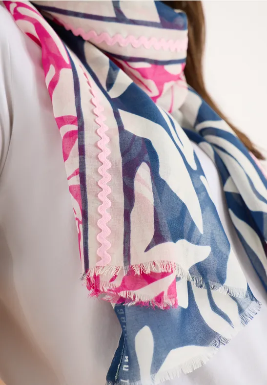 Schal mit Blumenprint und Slogan-Detail