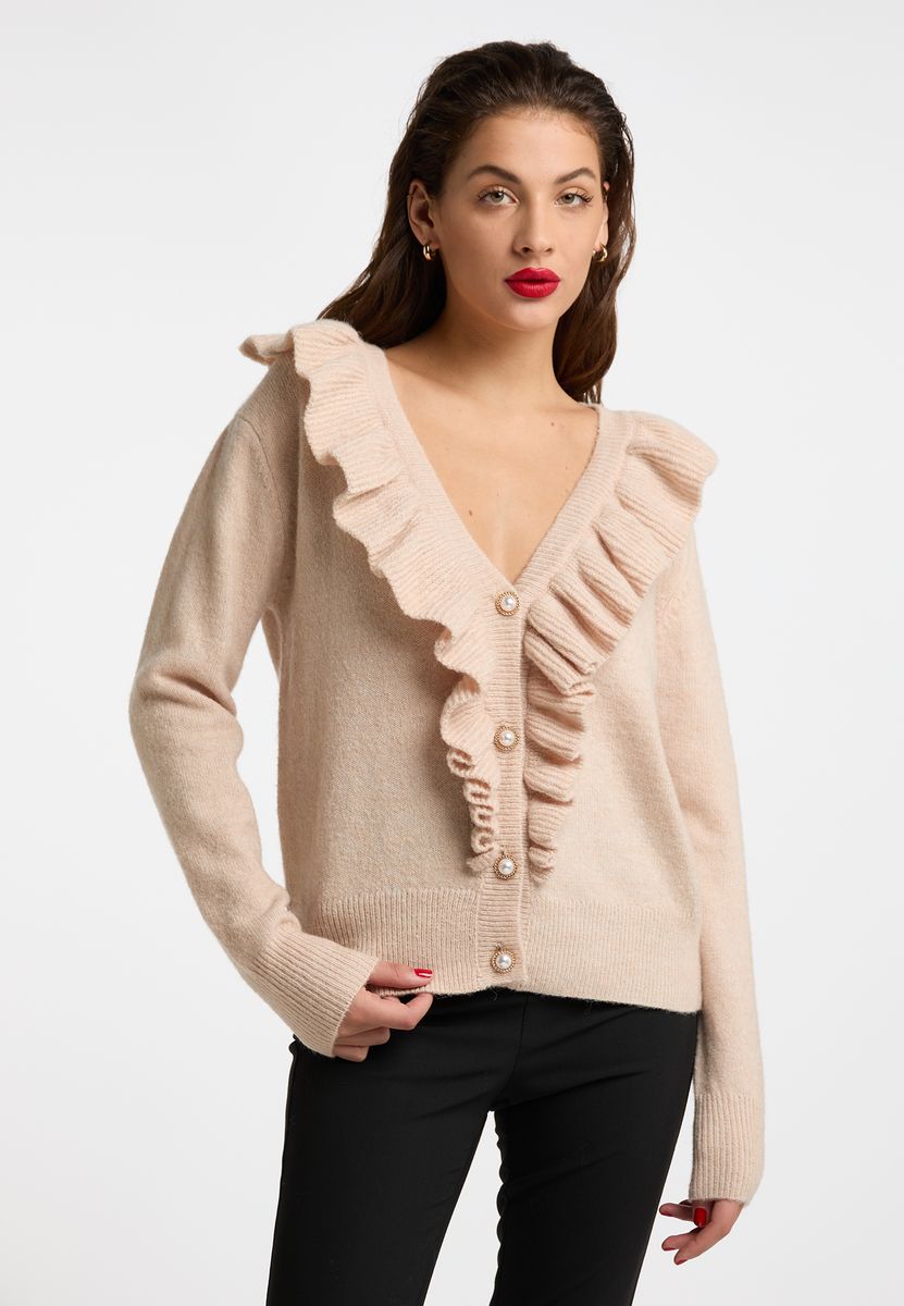 Gestreifter Strickcardigan mit Goldknöpfen