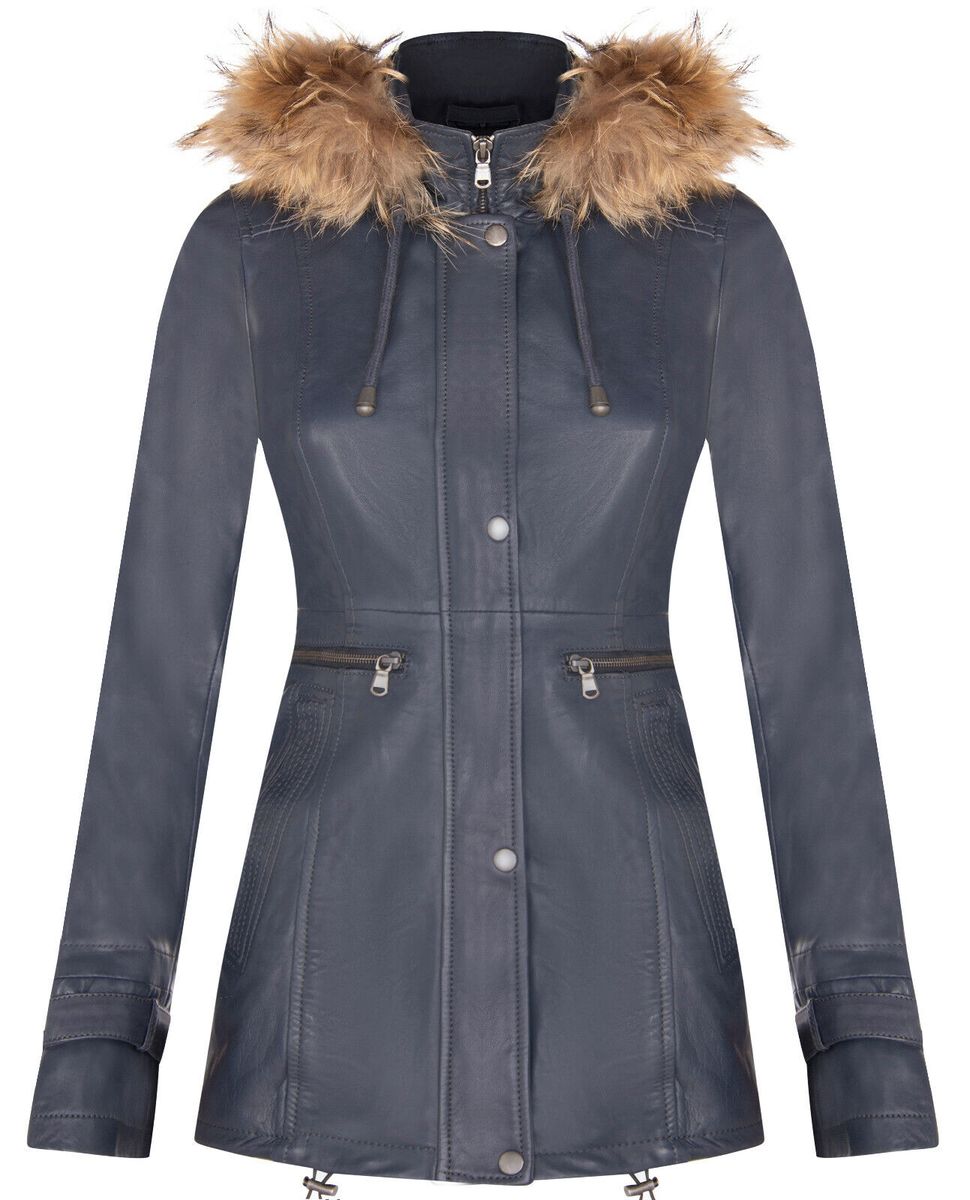 Warmer Lederparka mit Kapuze