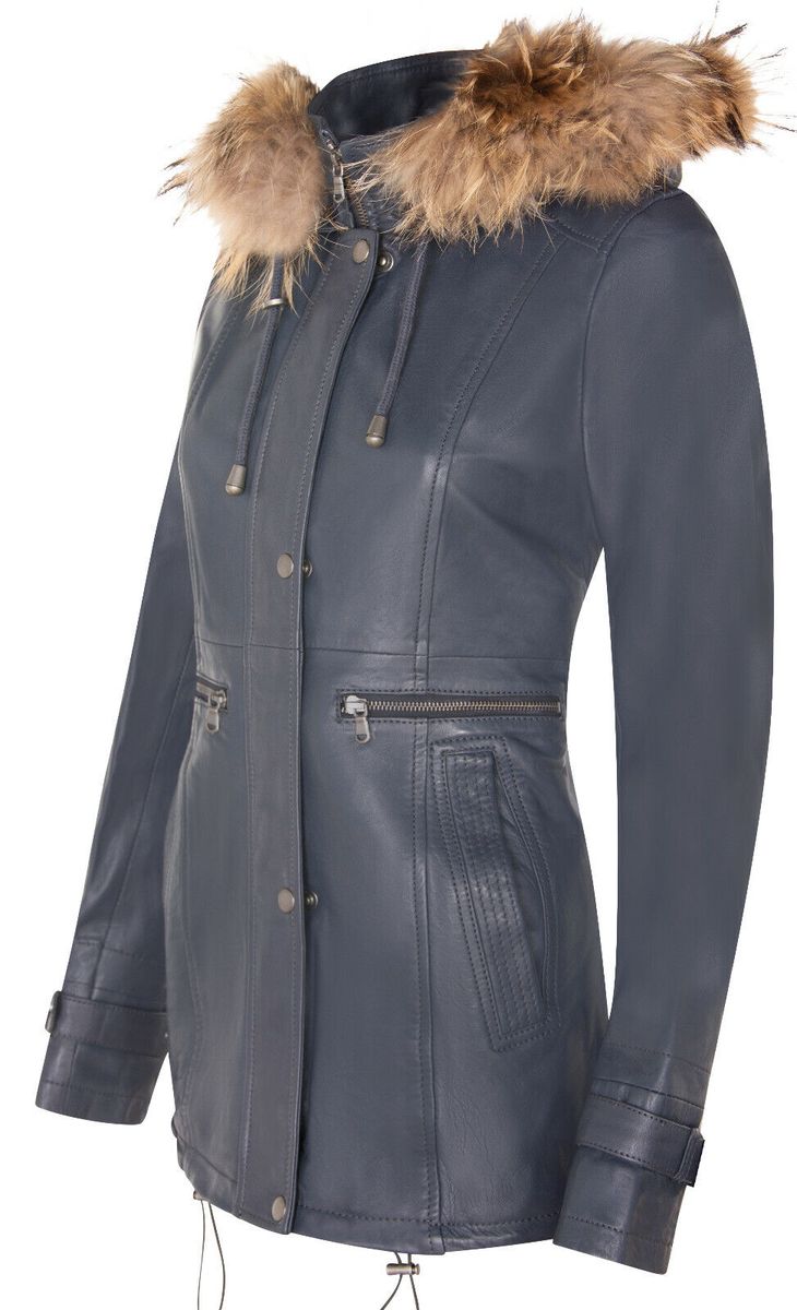 Warmer Lederparka mit Kapuze