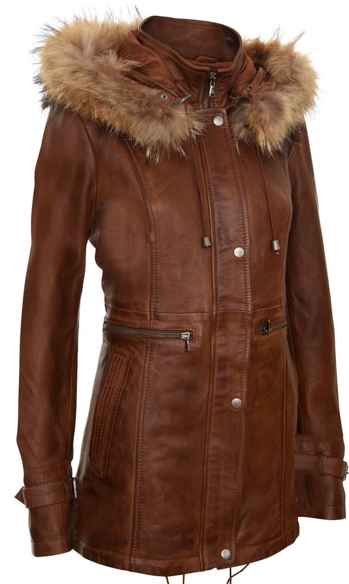 Warmer Lederparka mit Kapuze