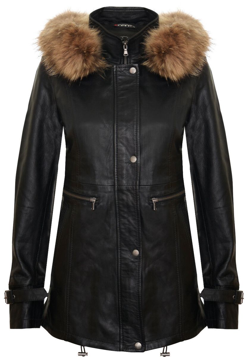 Warmer Lederparka mit Kapuze
