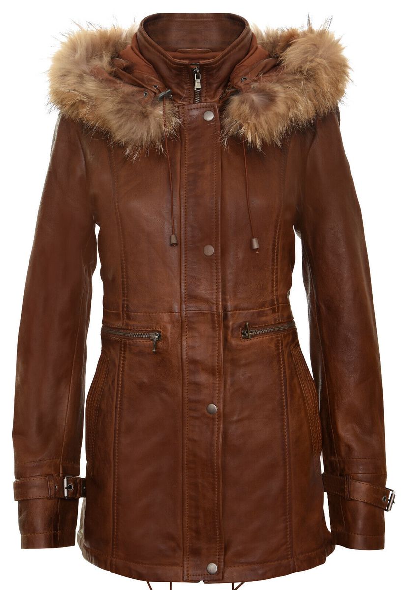 Warmer Lederparka mit Kapuze